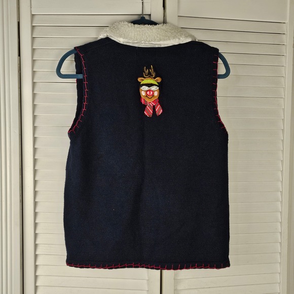 White Stag Womens Embroidered Reindeer Full Zip Sweater Vest Small 4 6 - Picture 2 of 3